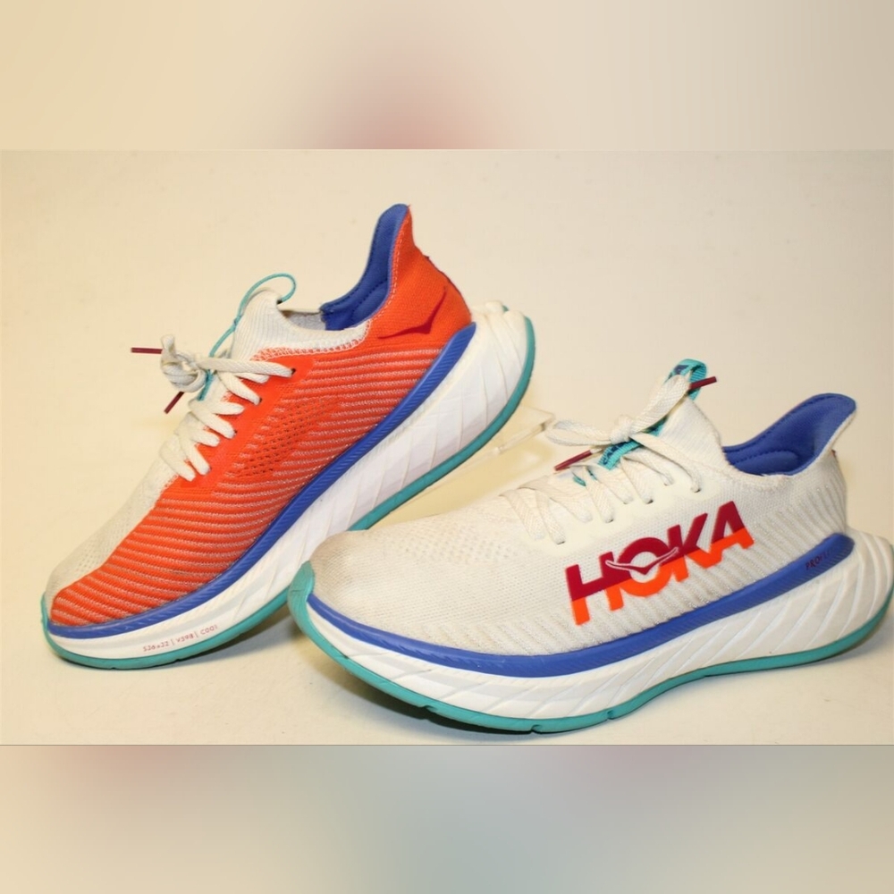 Hoka One Carbon X 3 White/Orange Running Sneakers Women 9.5 B or Men 8 B